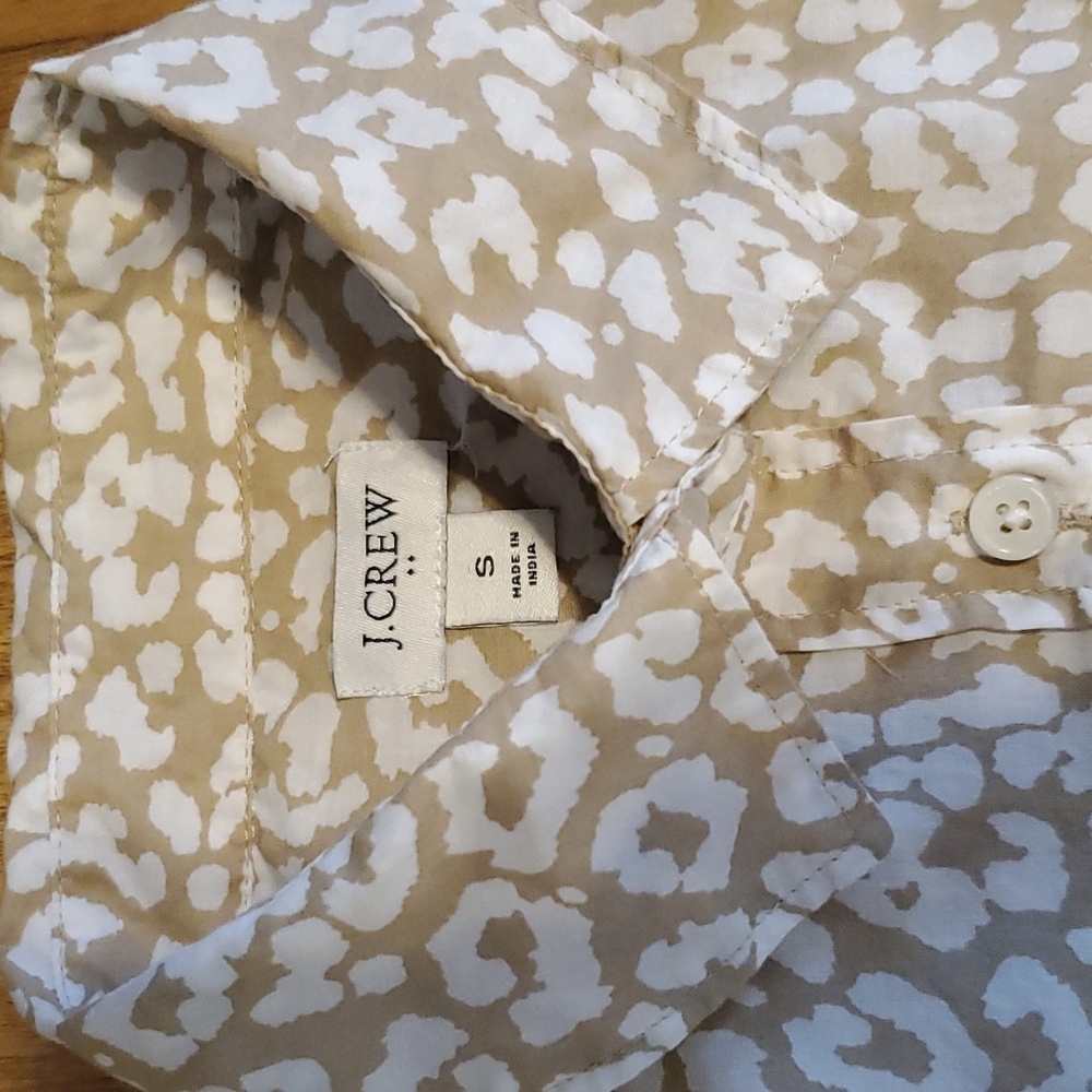 J. Crew Tan Leopard Animal Print Button Down Cotton Shirt Womens Size S - Picture 4 of 12